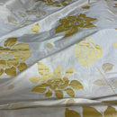 Cream Velvet Flock Taffeta Fabric Gold Floral Roses Dress Material 150cm - Bull Ring Fabrics