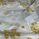 Cream Velvet Flock Taffeta Fabric Gold Floral Roses Dress Material 150cm - Bull Ring Fabrics