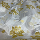Cream Velvet Flock Taffeta Fabric Gold Floral Roses Dress Material 150cm - Bull Ring Fabrics