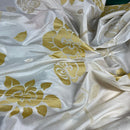 Cream Velvet Flock Taffeta Fabric Gold Floral Roses Dress Material 150cm - Bull Ring Fabrics