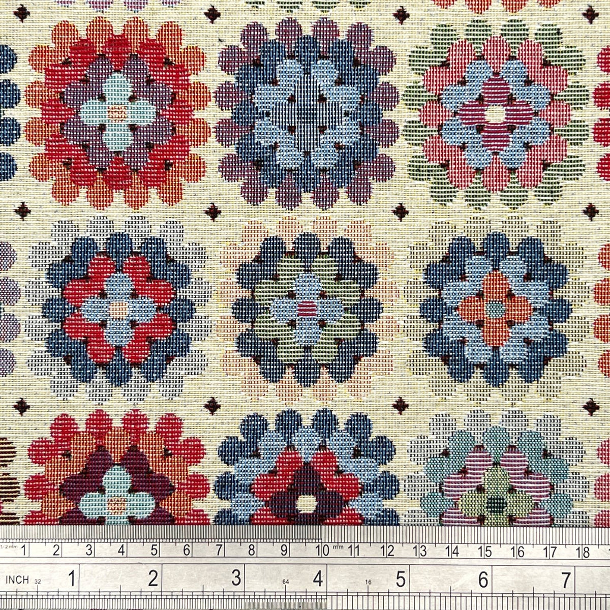 Crochet Abstract Floral Tapestry Upholstery Curtain Fabric 140cm - Bull Ring Fabrics