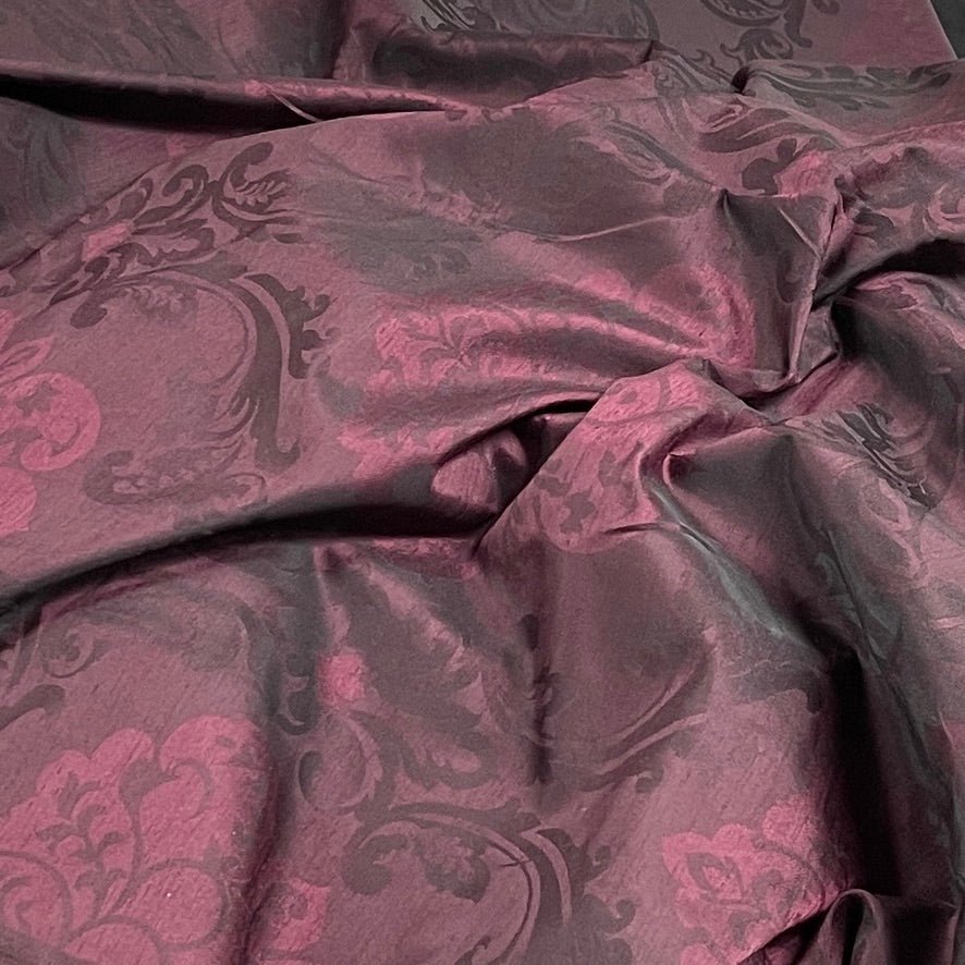 Damask Faux Silk Slub Upholstery Curtain Brocade Fabric, Purple - Bull Ring Fabrics