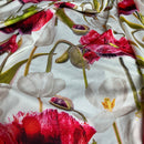 Digital Print Floral Flowers Silk Touch Satin Dress Fabric 60" Off White - Bull Ring Fabrics