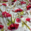 Digital Print Floral Flowers Silk Touch Satin Dress Fabric 60" Off White - Bull Ring Fabrics