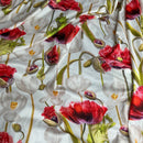 Digital Print Floral Flowers Silk Touch Satin Dress Fabric 60" Off White - Bull Ring Fabrics