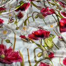 Digital Print Floral Flowers Silk Touch Satin Dress Fabric 60" Off White - Bull Ring Fabrics