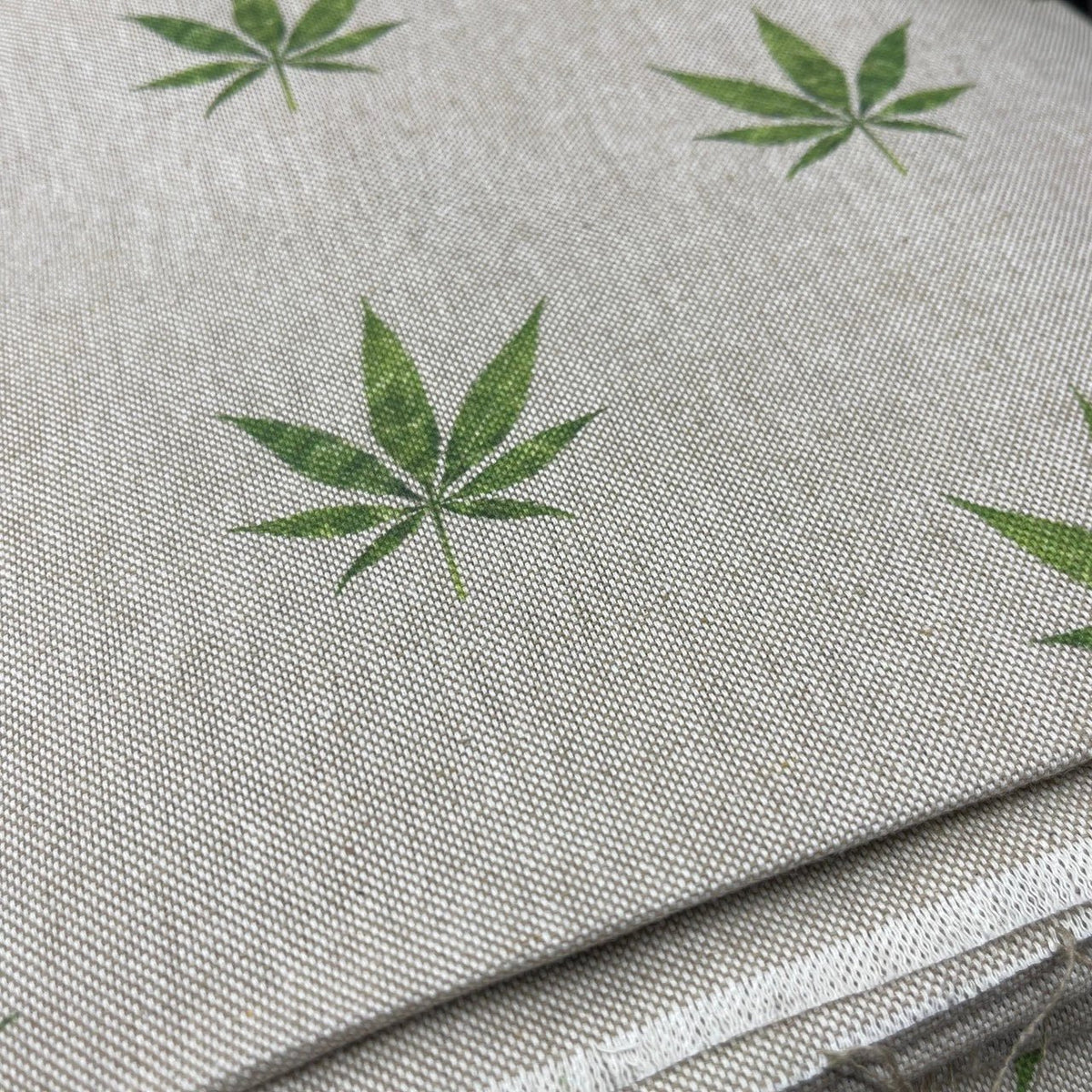 Digital Printed Cotton Linen Fabric, Hemp Leaf - Bull Ring Fabrics