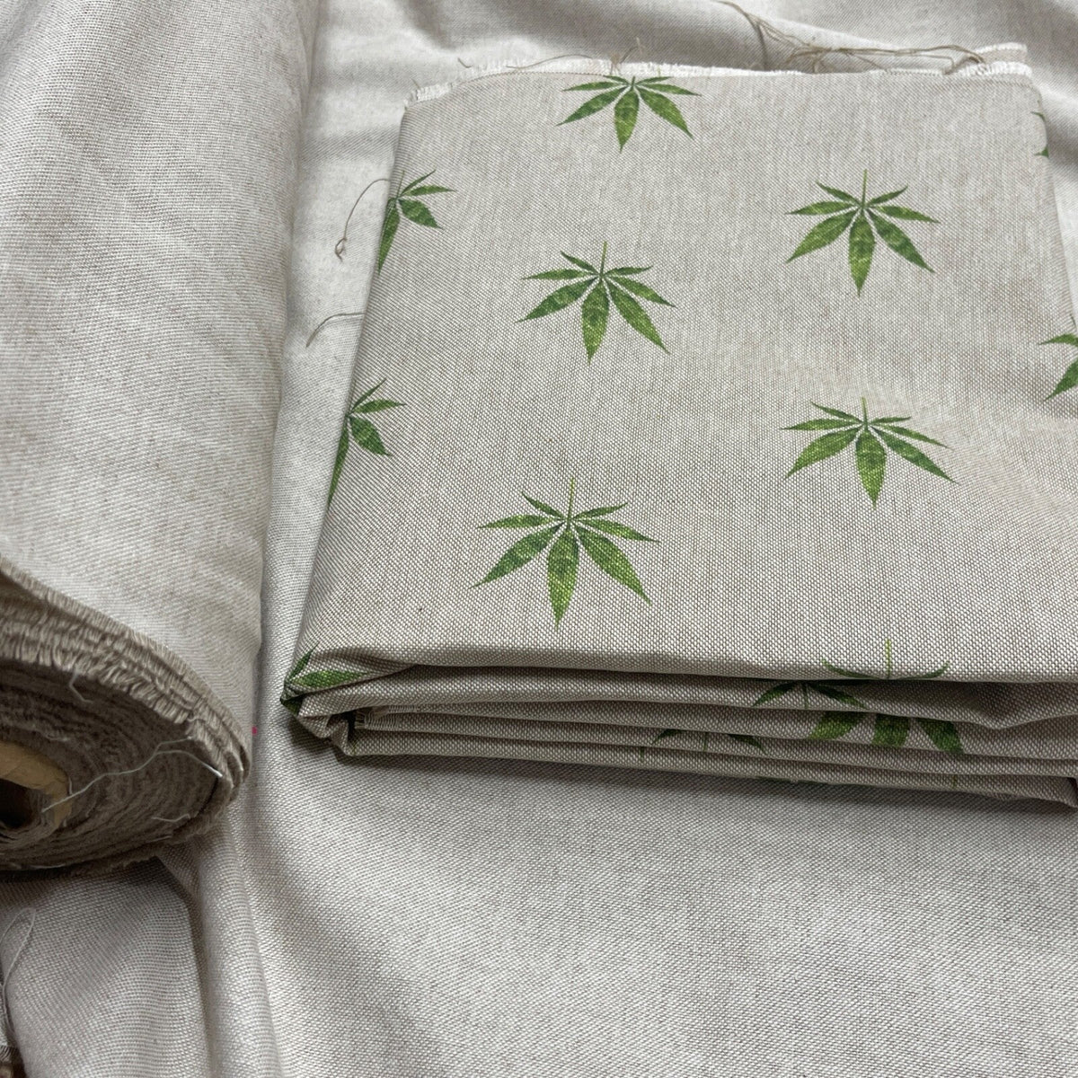 Digital Printed Cotton Linen Fabric, Hemp Leaf - Bull Ring Fabrics