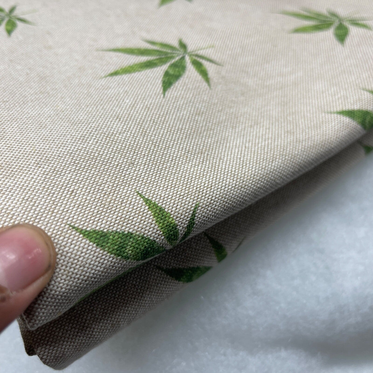 Digital Printed Cotton Linen Fabric, Hemp Leaf - Bull Ring Fabrics