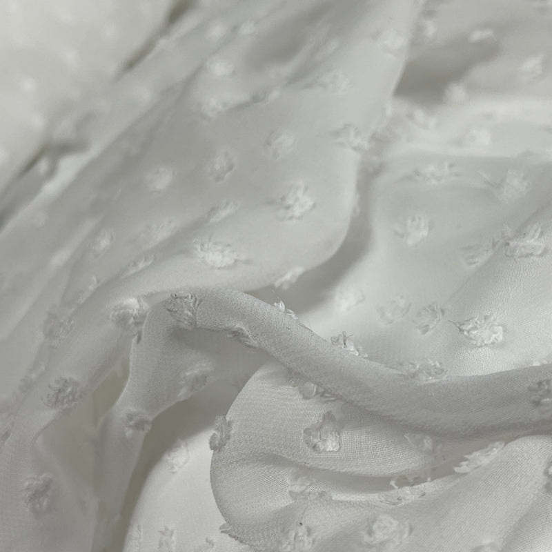 Dobby Spots Chiffon Dress Fabric 150cm, Ivory/Cream - Bull Ring Fabrics