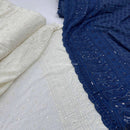 Dress Broderie Anglaise Paisley Sequin Lawn Cotton Dress Cloth Fabric, Navy - Bull Ring Fabrics