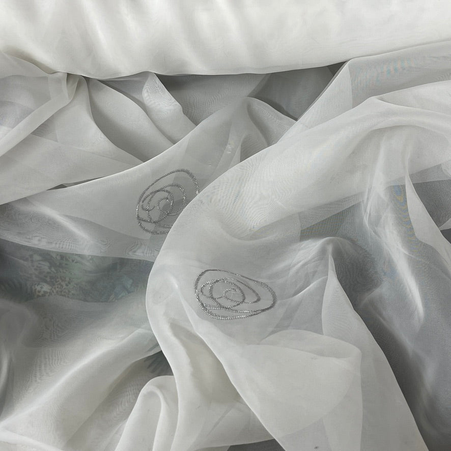 Embroidered Circles Voile Fabric Sheer Net Curtain Material 60" - Bull Ring Fabrics