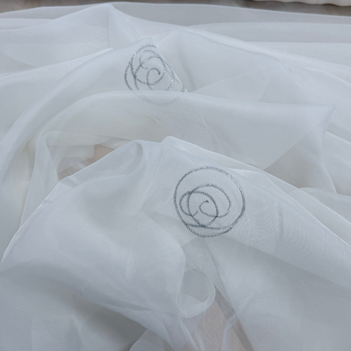 Embroidered Circles Voile Fabric Sheer Net Curtain Material 60" - Bull Ring Fabrics