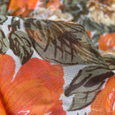 Floral Chiffon Fabric Orange Floral Flowers Print Dress Scarf Hijab - Bull Ring Fabrics