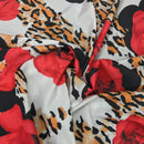 Floral Leopard Print Crepe Fabric Red Rose Animal Print Dress Material - Bull Ring Fabrics