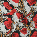 Floral Leopard Print Crepe Fabric Red Rose Animal Print Dress Material - Bull Ring Fabrics