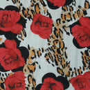 Floral Leopard Print Crepe Fabric Red Rose Animal Print Dress Material - Bull Ring Fabrics
