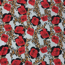 Floral Leopard Print Crepe Fabric Red Rose Animal Print Dress Material - Bull Ring Fabrics