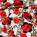 Floral Leopard Print Crepe Fabric Red Rose Animal Print Dress Material - Bull Ring Fabrics