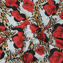 Floral Leopard Print Crepe Fabric Red Rose Animal Print Dress Material - Bull Ring Fabrics