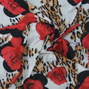 Floral Leopard Print Crepe Fabric Red Rose Animal Print Dress Material - Bull Ring Fabrics