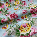 Floral Polycotton Fabric – Vintage Rose Print On Blue | 45” Wide Sewing & Craft Material - Bull Ring Fabrics