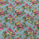 Floral Polycotton Fabric – Vintage Rose Print On Blue | 45” Wide Sewing & Craft Material - Bull Ring Fabrics
