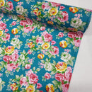 Floral Polycotton Fabric – Vintage Rose Print On Teal Green | 45” Wide Sewing & Craft Material - Bull Ring Fabrics