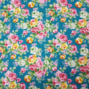 Floral Polycotton Fabric – Vintage Rose Print On Teal Green | 45” Wide Sewing & Craft Material - Bull Ring Fabrics