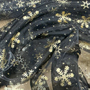 Gold Foil Snowflakes Organza Fabric Dress Halloween Draping 150cm, Black - Bull Ring Fabrics