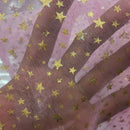 Gold Metallic Stars Organza Fabric Dress Draping 150cm, Pink - Bull Ring Fabrics