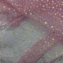Gold Metallic Stars Organza Fabric Dress Draping 150cm, Pink - Bull Ring Fabrics