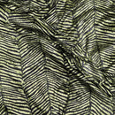 Green Black Zebra Print Velvet Dress Elastic Waist Textured Animal Print - Bull Ring Fabrics