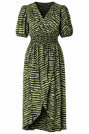 Green Black Zebra Print Velvet Dress Elastic Waist Textured Animal Print - Bull Ring Fabrics