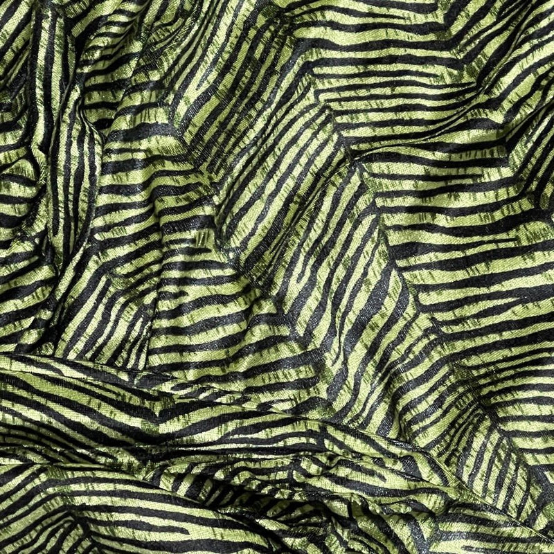 Green Black Zebra Print Velvet Dress Elastic Waist Textured Animal Print - Bull Ring Fabrics