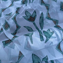 Green Bold Abstract Floral Voile Fabric 150cm, White - Bull Ring Fabrics