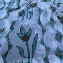 Green Bold Abstract Floral Voile Fabric 150cm, White - Bull Ring Fabrics