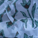 Green Bold Abstract Floral Voile Fabric 150cm, White - Bull Ring Fabrics