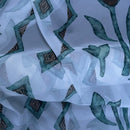 Green Bold Abstract Floral Voile Fabric 150cm, White - Bull Ring Fabrics