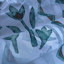 Green Bold Abstract Floral Voile Fabric 150cm, White - Bull Ring Fabrics