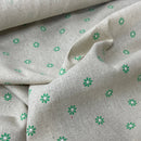 Green Small Floral Daisy Cotton Linen Fabric 54" - Bull Ring Fabrics