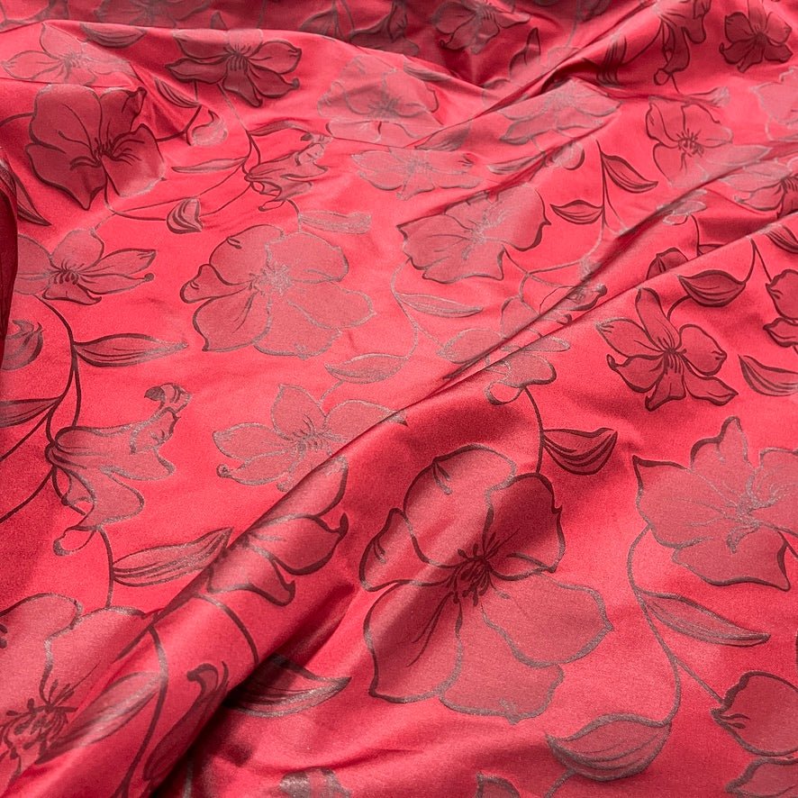 Grey Floral Upholstery Curtain Brocade Fabric 140cm, Red - Bull Ring Fabrics