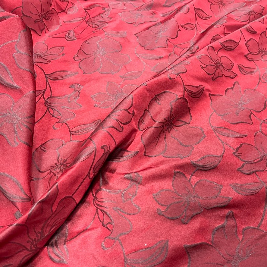 Grey Floral Upholstery Curtain Brocade Fabric 140cm, Red - Bull Ring Fabrics