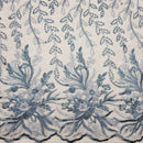 Grey Peal Net LACE Indian Lace Embroidery Blossom Pearls Bridal Dress Fabric - Bull Ring Fabrics