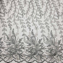 Grey Peal Net LACE Indian Lace Embroidery Blossom Pearls Bridal Dress Fabric - Bull Ring Fabrics