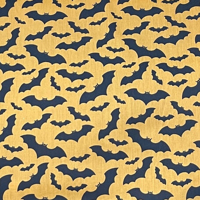 Halloween Black Bats PolyCotton Fabric Dress Craft Spooky Bunting 45" Orange - Bull Ring Fabrics