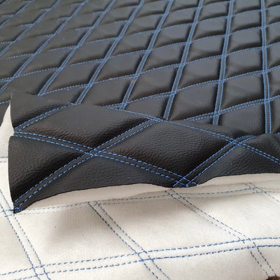 Heavy Leather Padded Foam Bentley Diamond Quilted Double Stitch Car Seats Fabric, Blue - Bull Ring Fabrics