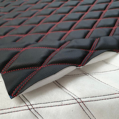 Heavy Leather Padded Foam Bentley Diamond Quilted Double Stitch Car Seats Fabric, Red - Bull Ring Fabrics