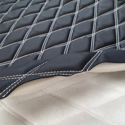 Heavy Leather Padded Foam Bentley Diamond Quilted Double Stitch Car Seats Fabric, White - Bull Ring Fabrics