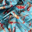 Koi Fish 100% Cotton Poplin Dress Fabric Rose & Hubble 45", Blue - Bull Ring Fabrics